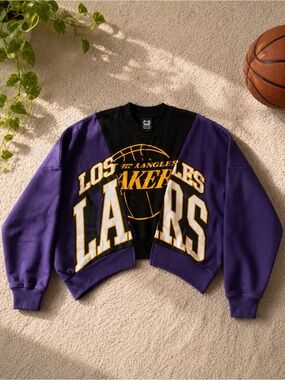 Ultra Game Black Crewneck with Gold Graphic and White Contrast Stitching